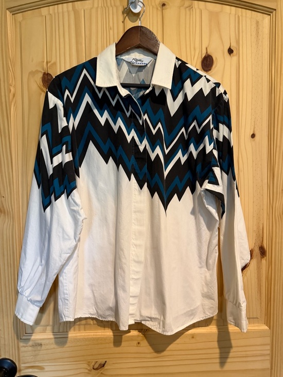 Roper Other - Vintage Roper Western Shirt XL Mens White Teal Black Zigzag Geometric USA Made